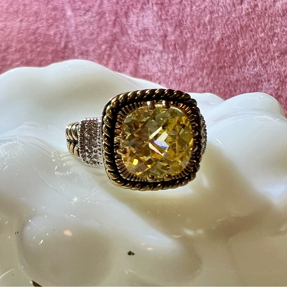 Lia Sophia “lemon chiffon” cushion cut yellow  cubic zirconia ring